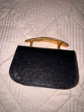 Zara Black Textured Mini Clutch with Gold Handle